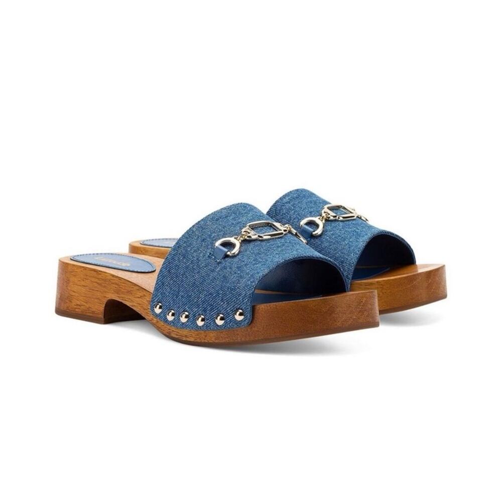NIB Larroude Zuzi Slip On Platform Sandals in Blue Denim sz 7
